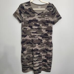 Duluth Trading Co Women Noga Naturale Cotton Gray & Black Cameo Dress SzS Casual